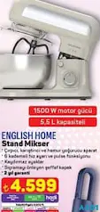 ENGLİSH HOME STAND MİKSER 1500 W MOTOR GÜCÜ 5,5 L KAPASİTELİ